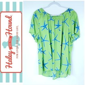 Haley and the Hound Lime Starfish High Low Top Sz 3x